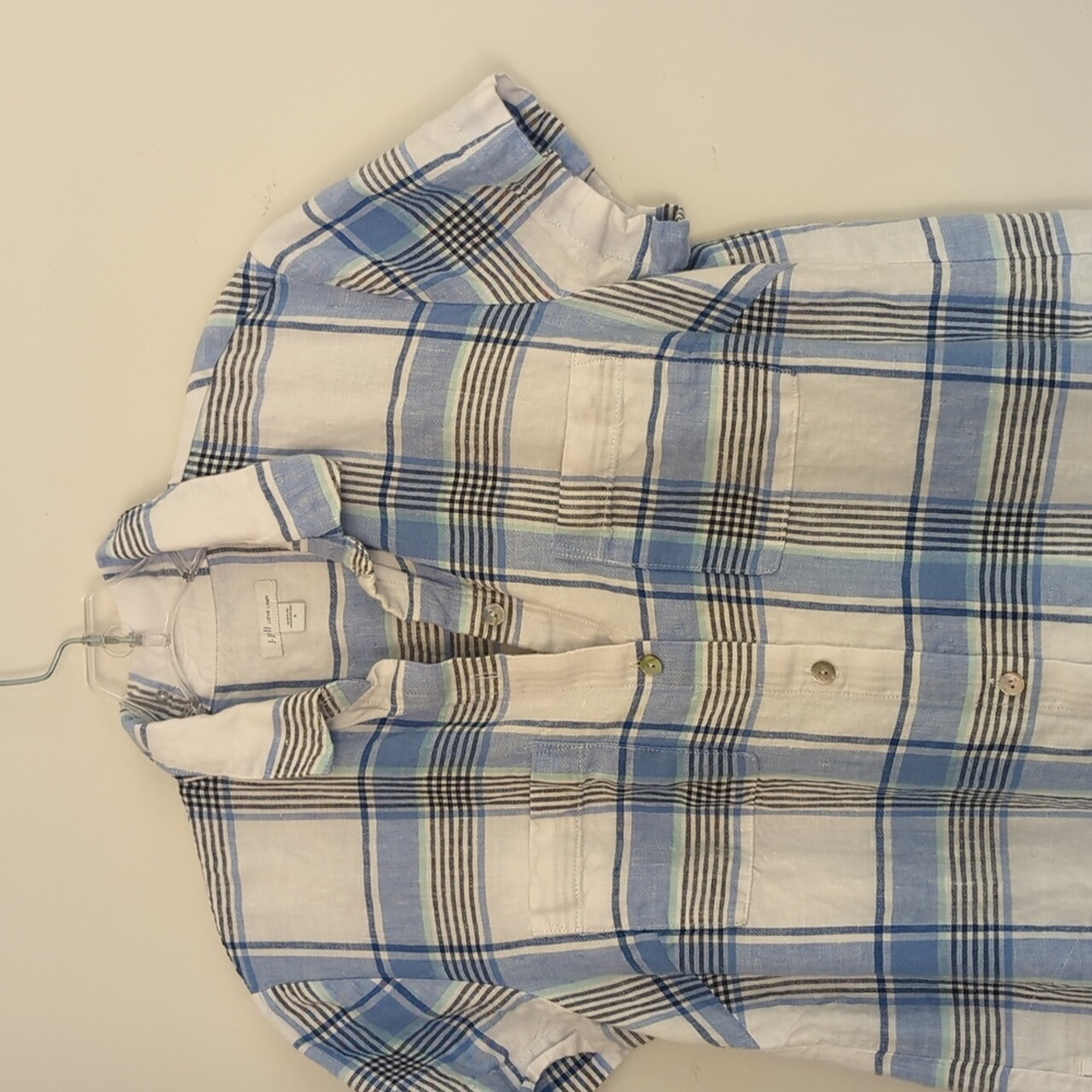 J.JILL Love Linen Blue Plaid Button Front Short Sleeve Dress Size Small - Picture 4 of 8